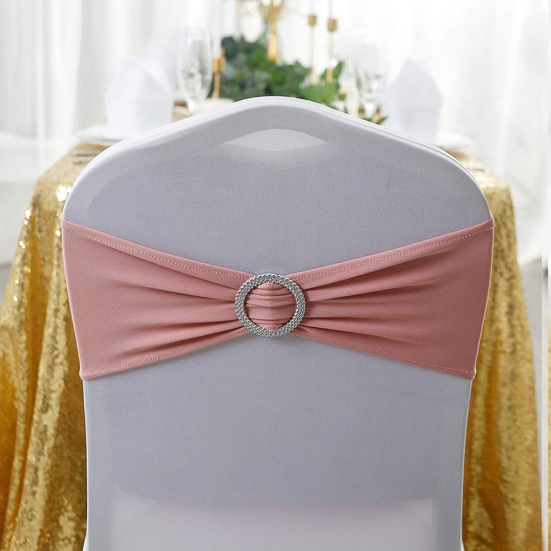 Peomeise 50pcs Dusty Pink Spandex Chair Sashes with Buckle Slider for Wedding, Party Decoration - Image 3